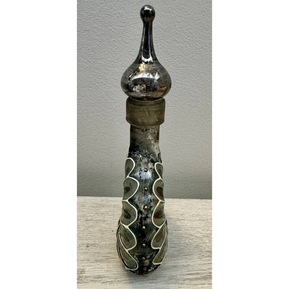 Vtg Italian Empoli Blue Silver Glass Vanity Bottle 9